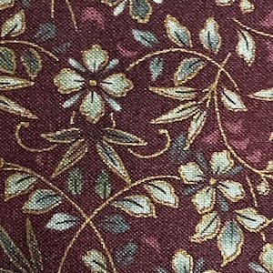 Elegant Burgundy Floral Vine Cotton Fabric – Metallic Gold Accents – Quilting & Sewing Yardage Imperial collection