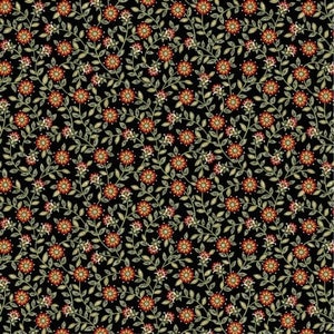 Tissu coton noir petites fleurs rouges Samsara Floral Trail folk art farmhouse chic