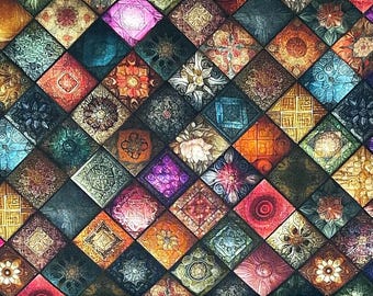 Blank Quilting Forget Me Not Fabric Multi Color Tile Patchwork Cotton Fabric by the Yard