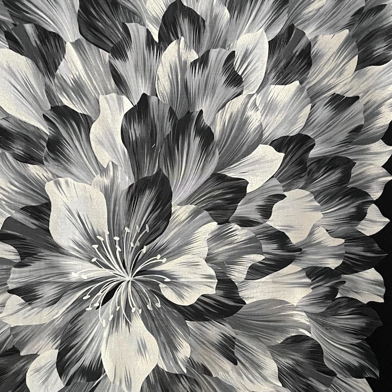 Black White Fabric Panel Large Scale Flower Kanvas Studio Midnight black-white-fabric-panel-large-scale-flower-kanvas-studio-midnight