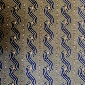 Henry Glass Retro Wave Fabric – Navy Swirls, Olive Background, Mid-Century Style