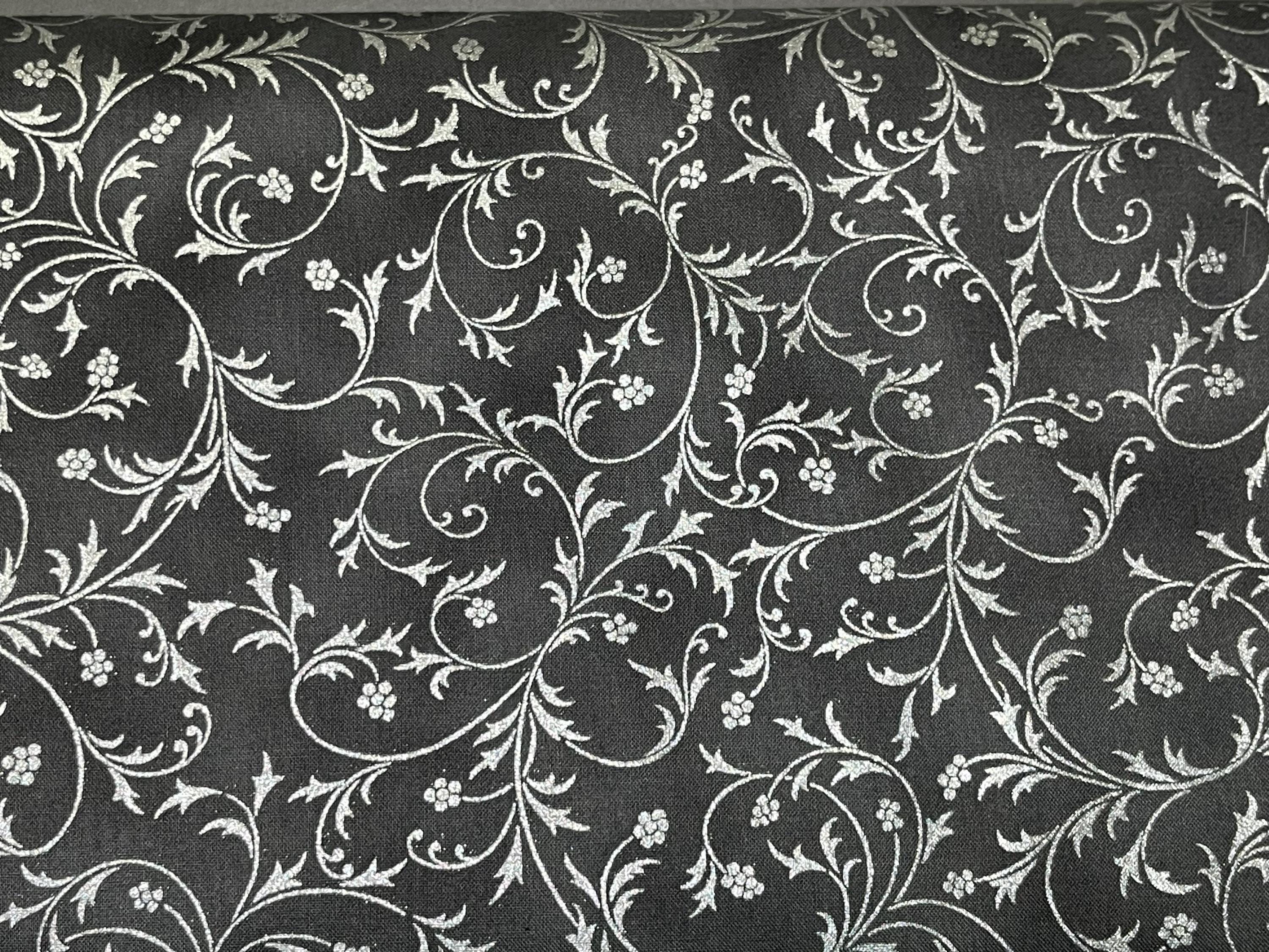 Robert Kaufman Holiday Flourish Fabric Graphite Silver Swirl Vines ...