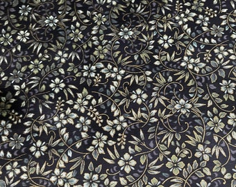 Robert Kaufman Honoka Metallic Floral Cotton Fabric – Black Teal Gold Quilting Yardage