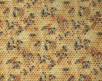 Bees & Flowers~Bees and Honeycomb~Honey~Elizabeth Studio~Cotton Fabric by the Yard  510E-HONEY