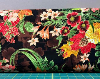 Orange Floral Cotton Fabric: Benartex Harvest Garden with Metallic