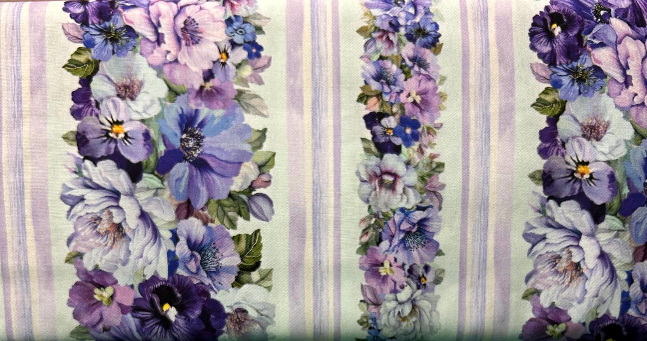 Purple Garden Boarder FLEUR Cotton Fabric Timeless Treasures Purple ...