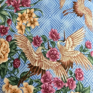 Crane fabric Japanese Elegance blue cotton fabric with cranes / asian theme / floral fabric by the yard