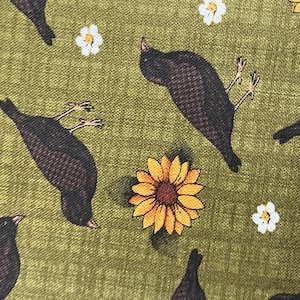 Black Crows yellow  sunflowers fall  green cotton fabric Benartex Autumn birds leaves sunflowers blooms