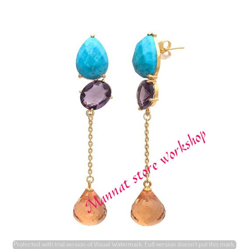Long Gemstone Dangle earrings drop gold plated dangle Earrings Gold Plated Earrings
