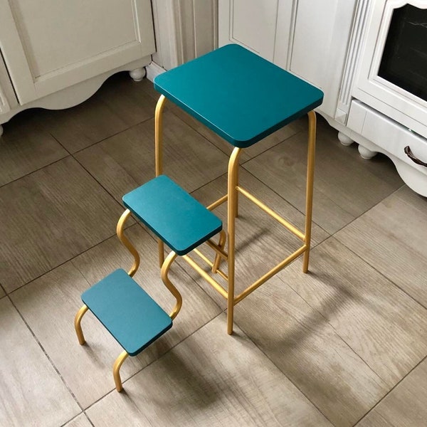 Step ladder for kitchen, Turquoise folding step stool, Library steps, Bar stools, Blue bathroom chair, Convertible furniture, Closet stool