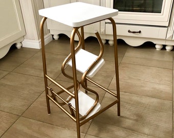 Stepping ladder with bronze legs. Folding step stool. Bar stool. Library step ladder. Step stool for car. Wood 3 step ladder. Fold out stool