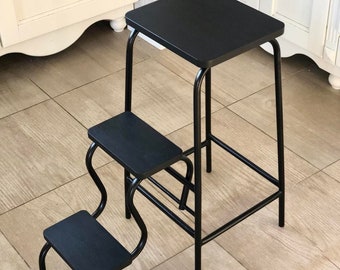 Opklapbare opstapkruk. Houten ladder met 3 treden. Plantenstandaard. Barkruk. Bibliotheek stappen. Trapladder volwassene. Bijkeuken ladder. Ladder stoel. Cadeau voor papa