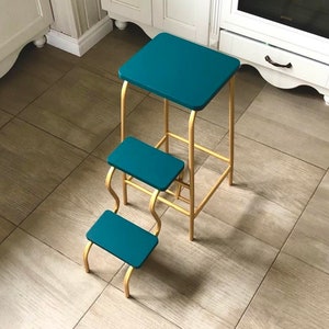 Adult step ladder for kitchen. Turquoise folding 3 step stool. Library ladder. Bar stool. Blue bathroom chair. Convertible furniture. Stool image 4
