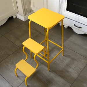 Wooden step ladder adult. Folding step stool. Library steps. Bar stools. Chair ladder. Kitchen step stool. Library ladder. Yellow step stool