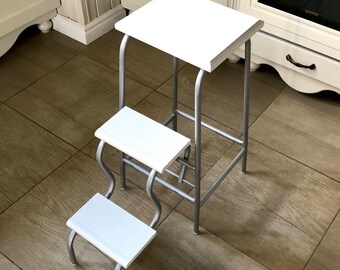 Kitchen step stool. Stepping ladder. Folding bar stool. Library steps. Foot stool. Kitchen remodel. Tall step stool. Wood stool.