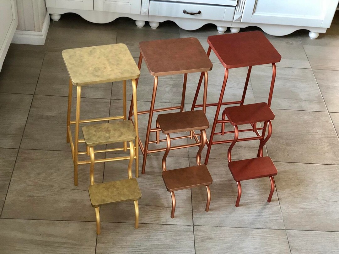 Bar Stools. Folding Step Stool Adult. Golden Color Stepladder Chair