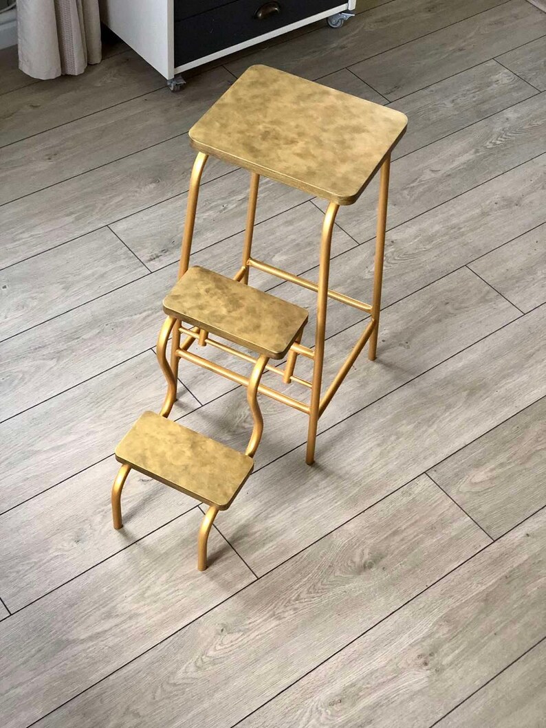 Golden Step Ladder Adult Narrow Folding Step Stool Chair Bar Etsy