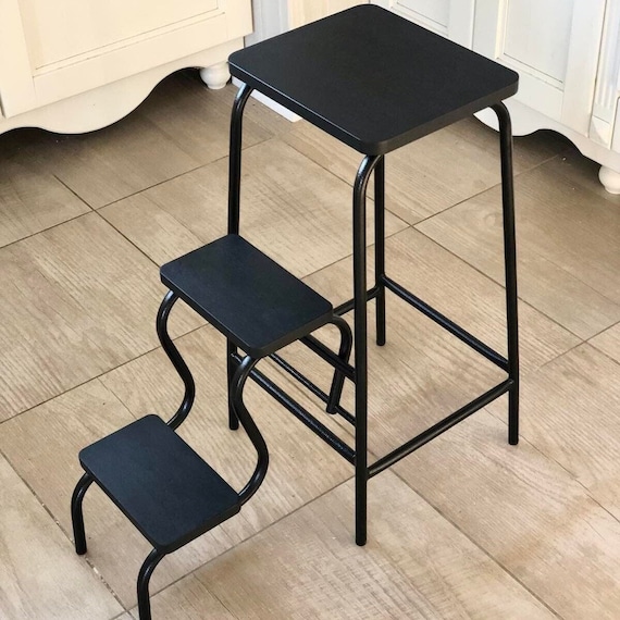 Folding Step Stool Wooden Step Ladder Library Steps Black Step Stool Step Ladder Adult Pantry Ladder Ladder Chair Library Ladder. Etsy