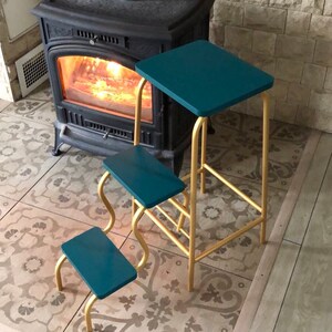 Adult step ladder for kitchen. Turquoise folding 3 step stool. Library ladder. Bar stool. Blue bathroom chair. Convertible furniture. Stool image 6