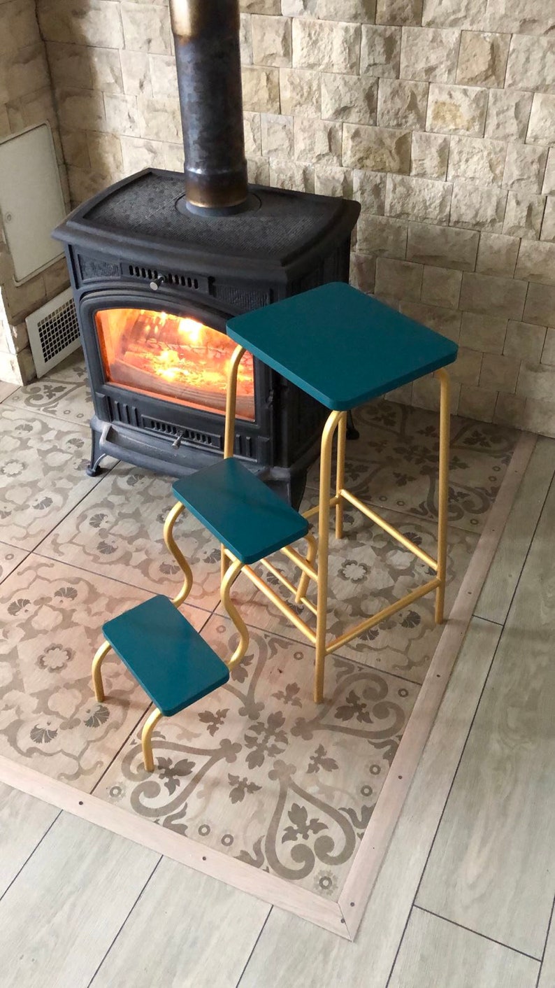 Adult step ladder for kitchen. Turquoise folding 3 step stool. Library ladder. Bar stool. Blue bathroom chair. Convertible furniture. Stool image 6