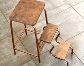 Bronze color stepladder. Step stool adult. Wooden bar stool with bronze finish. Plant Stand. Library ladder. Tall folding chair.