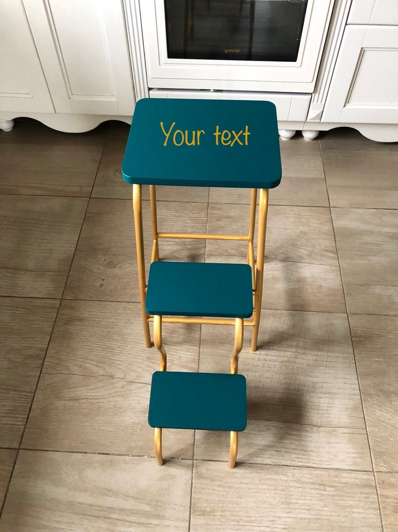 Adult step ladder for kitchen. Turquoise folding 3 step stool. Library ladder. Bar stool. Blue bathroom chair. Convertible furniture. Stool image 10