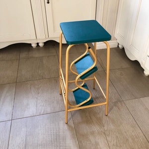 Adult step ladder for kitchen. Turquoise folding 3 step stool. Library ladder. Bar stool. Blue bathroom chair. Convertible furniture. Stool image 5