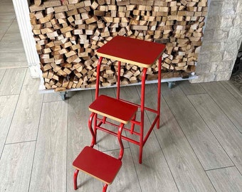 Fold out step stool adult metal and wood, Step Ladder, Library steps, Bar  stool, Step ladder chair, Step bench, Kitchen stepping stool