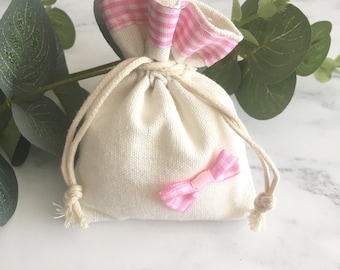 Natural cotton baby favour pouch pink, baby favours, first birthday, baby shower, favours, bomboniere, italian bomboniere, baby, pouch