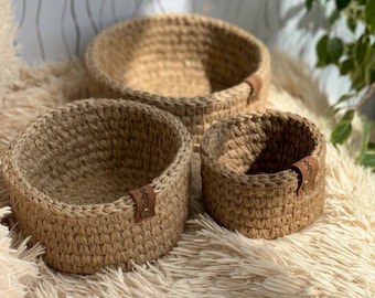 Crochet basket Jute basket Woven basket Fruits basket Nursery storage. Storage basket Kitchen Storage Round Baskets Baskets set Knit basket