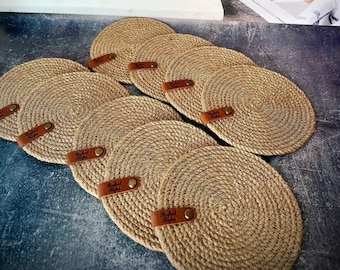 Jute Coasters Set, Round Drink Coasters, Boho Table Decor, Farmhouse Coffee Table Accessories