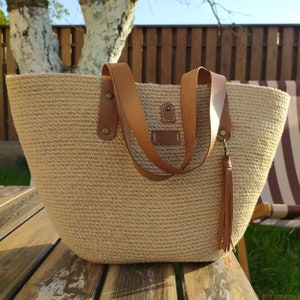 Market Bag French basket bag Beach bag Jute bag Summer Bag Straw Beach Bag Bridesmaid Tote Bag. Handmade Bag Burlap bag Leather Handles Bag
