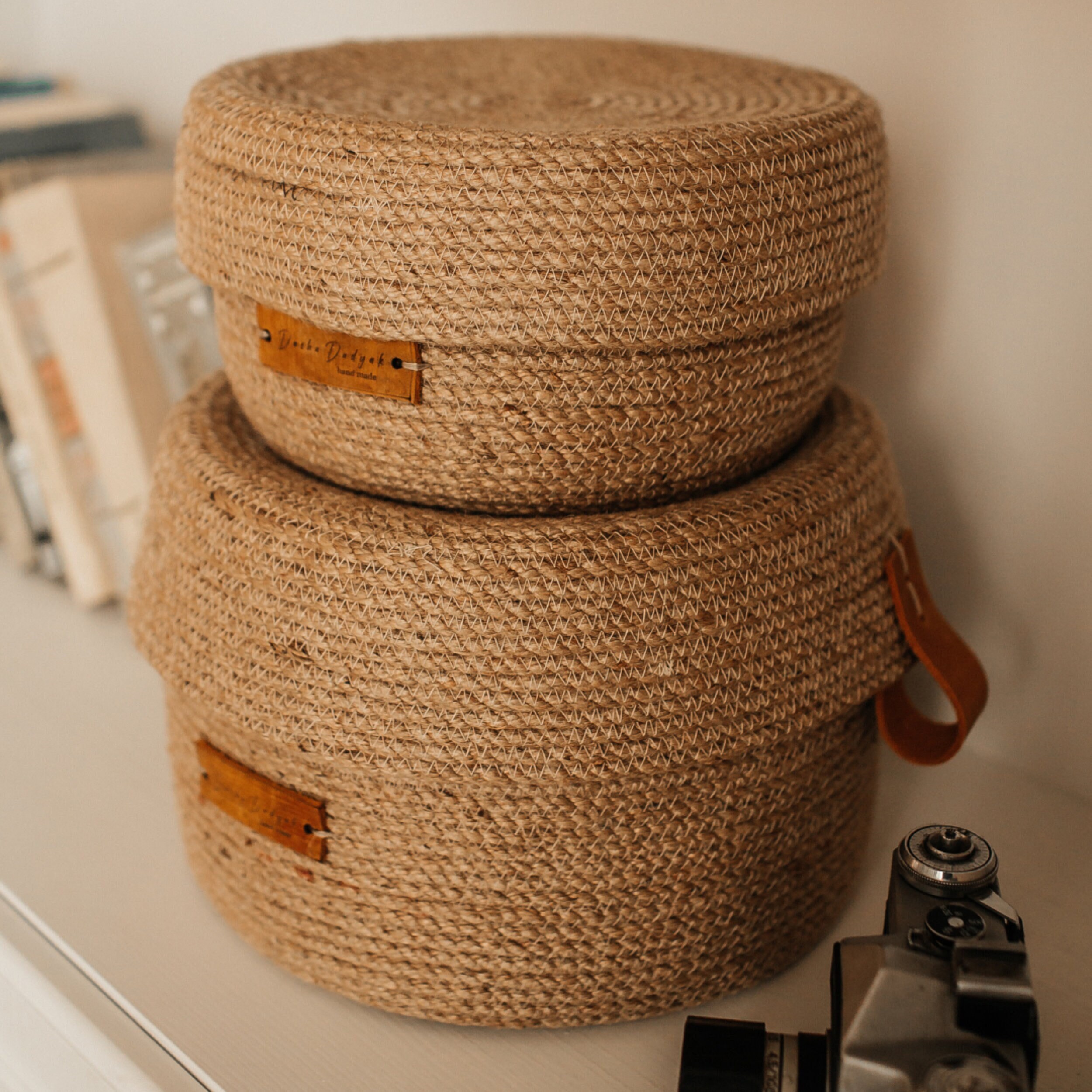 Jute Baskets Set With Round Placemats Storage Basket Set of 6 Rope