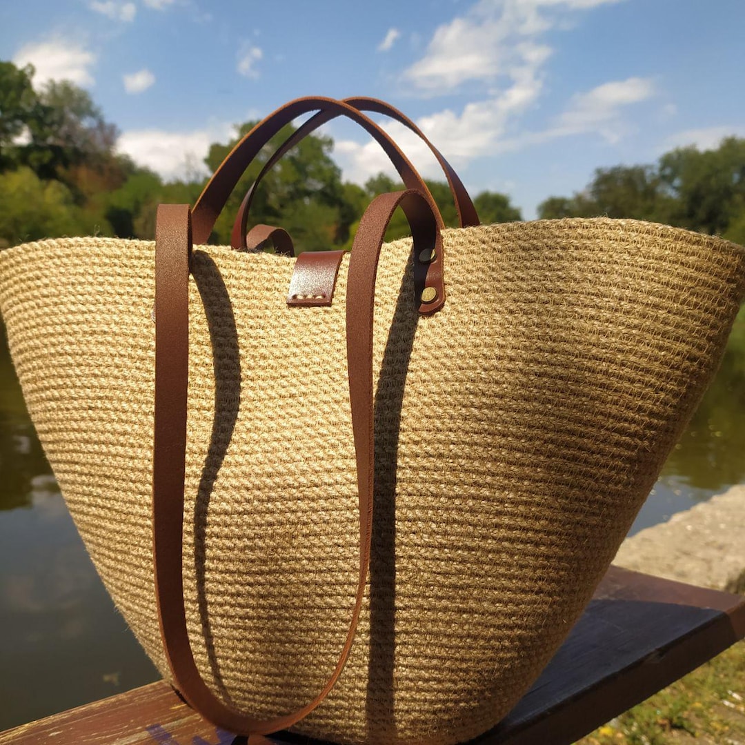 ☺︎ 様 Jute Handbag French Basket Bag Market Summer Straw Tote Handmade