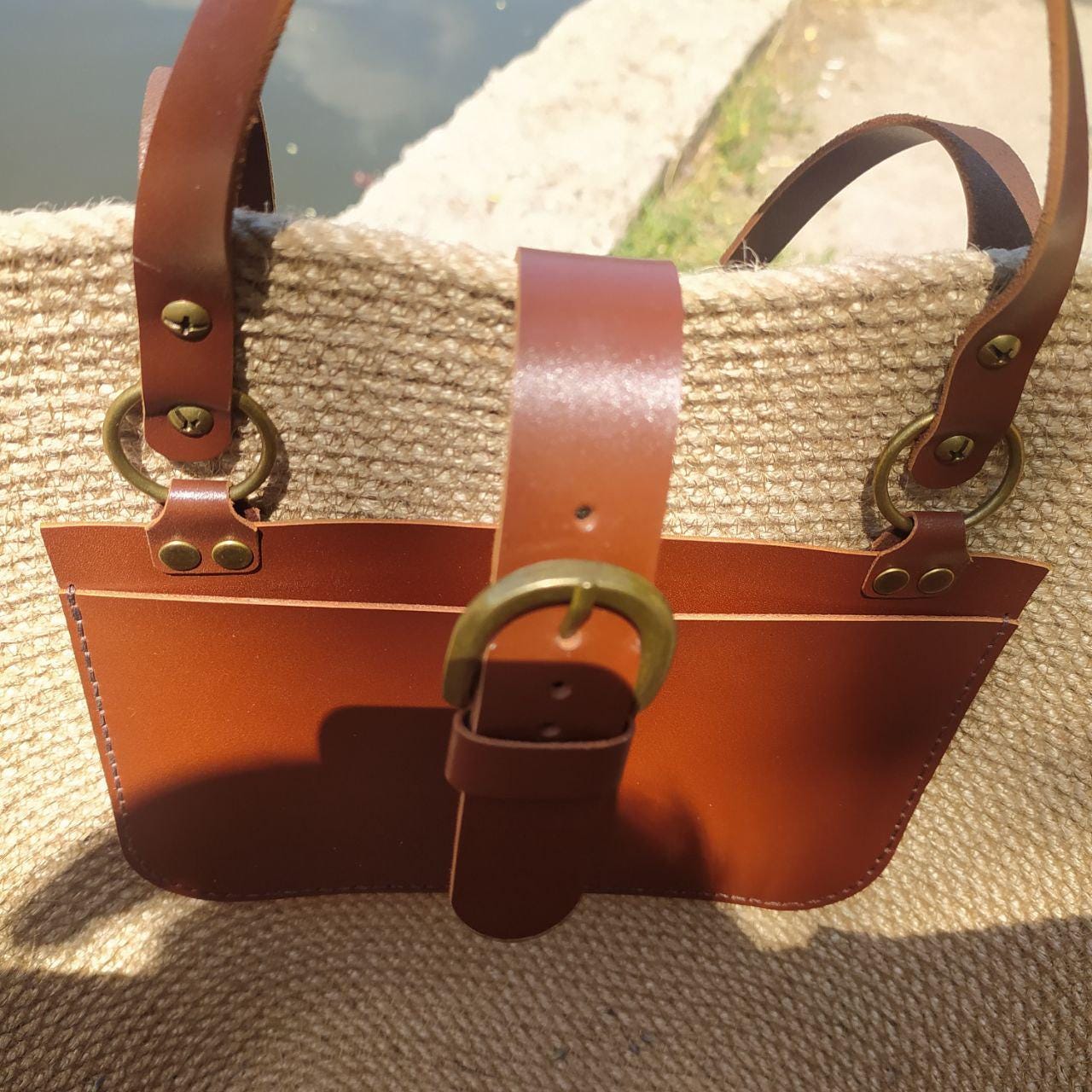 Jute Handbag French Basket Bag Market Summer Straw Tote Handmade