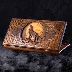 Handmade Wooden Backgammon Wolf classic