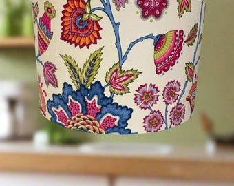 Handmade Hot Pink Floral Lampshade: 40cm Drum Ceiling Light