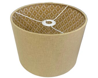 Handmade Lampshade, 30cm Drum Mustard Geometric Floral Print