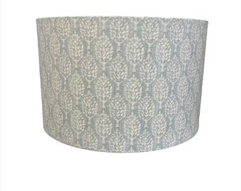 Handmade Drum Lampshade: Kemble Haze Leaf Print, Pastel Blue, 40cm