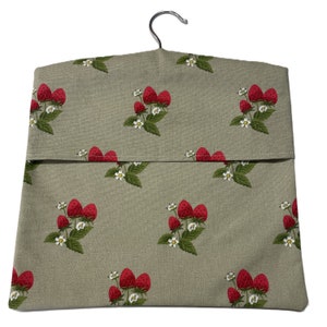 Handmade Sophie Allport Fabric Peg Bag Strawberries Wooden Hanger Laundry Organiser utility room kitchen storage