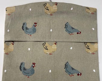 Handmade Clothes Peg Bag: Sophie Allport Chicken Lay a Little Egg Fabric, Laundry Organiser