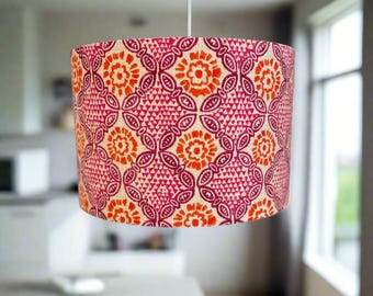 Handmade Lampshade Drum 40cm Stardust Hot Pink Fabric Pink and Orange Geometric Block Print