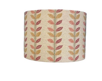 Handmade Drum Lampshade Leaf Pattern on Beige Background, 30cm