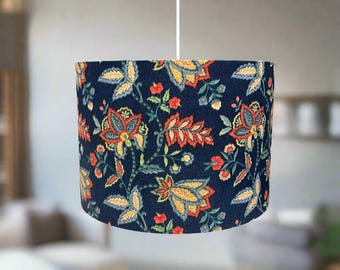 Handmade Navy Blue Floral Lampshade, 30cm Drum, Easy Fit Ceiling Light