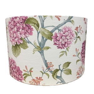 Handmade 40cm Drum Fabric Lamp Shade Bouquet Sweetpea Pink and White Floral Pendant Light Shade Country Cottage Style Easy Fit Shade