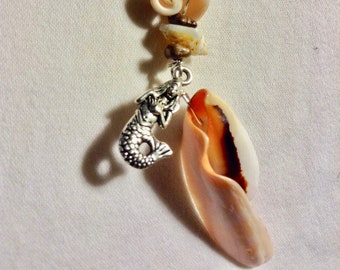 Mermaid & Shells on Black Cord Necklace