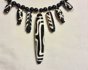 Black White Chain Necklace "African bone"