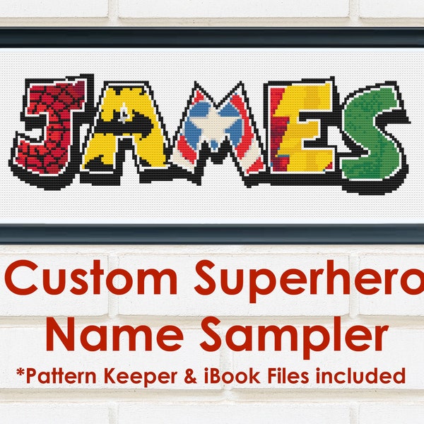 Personalised Superhero Cross Stitch Chart / Digital PDF Pattern Download / Name Sampler / Simone Balman