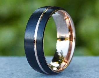 Mens Wedding Band, Tungsten Ring, Mens Wedding Ring, Mens Ring, Male Wedding Band, Black Ring, Mens Engagement Ring, Engraved Ring, 8MM Wide