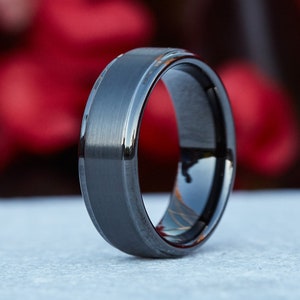 Mens Wedding Band, Gunmetal Mens Ring, Mens Wedding Ring, Male Wedding Band, Mens Engagement Ring, Engraved Ring, 8MM Wide